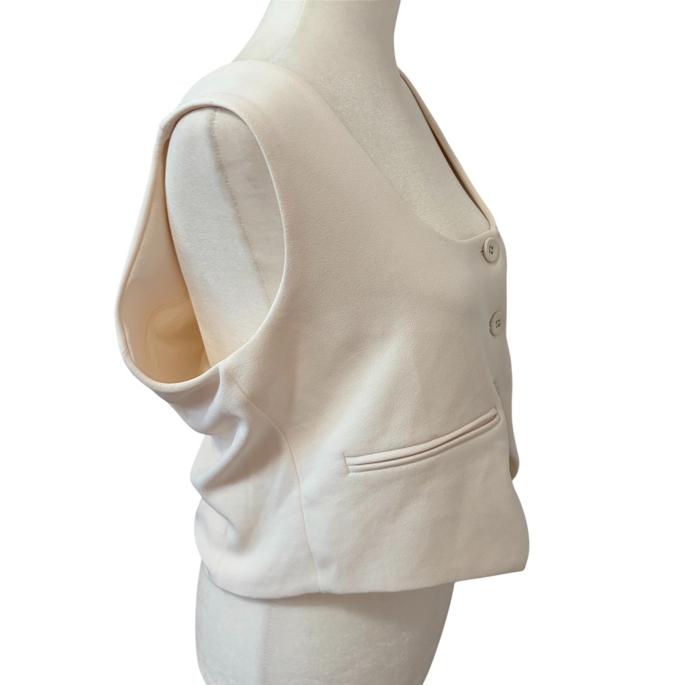 Suzy Shier Cream XL Square Neck Button Front Cropped Waistcoat Vest - Picture 4 of 7